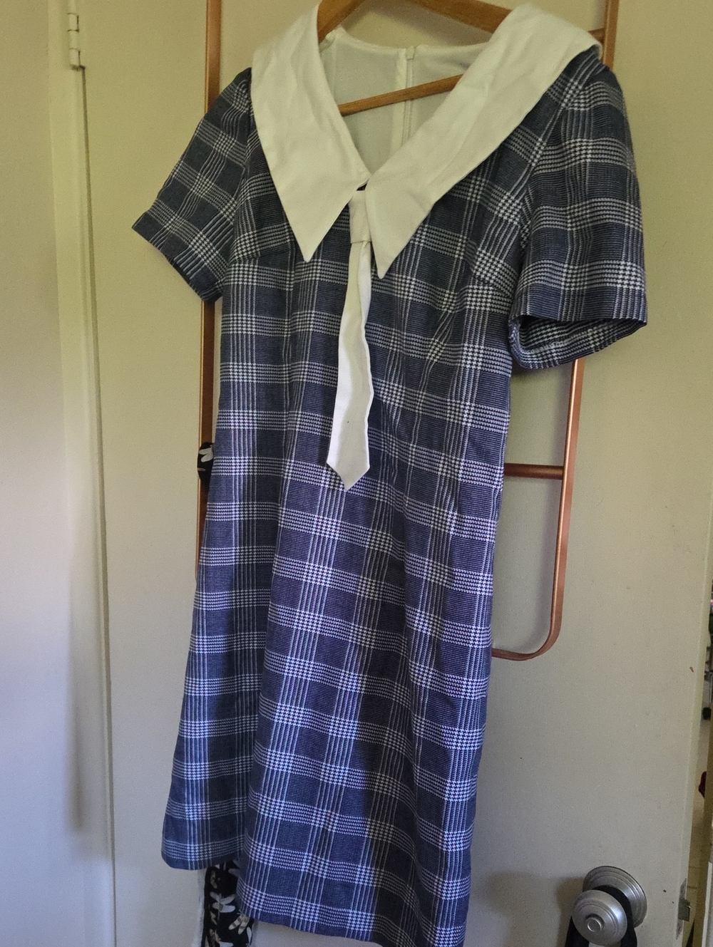 Marmalade Shop Navy Plaid Dress with White Sailor Collar